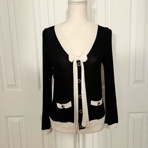 MONTEAU LOS ANGELES Women's Blouse, Black and White, Gold Accents, Size Medium